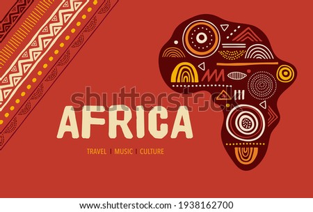 Africa patterned map. Banner with tribal traditional grunge pattern, elements, concept design Royalty-Free Stock Photo #1938162700