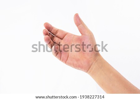 Empty hands. Holding smartphone Holding bottle. Hand gestures. Isolated on white Holding hands. Holding objects. Hands with objects. Smartphone gesture Royalty-Free Stock Photo #1938227314