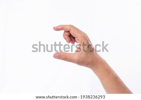 Hand holding. Grasping hands. Holding gesture. Man hands. Isolated on white Holding objects White background Royalty-Free Stock Photo #1938236293