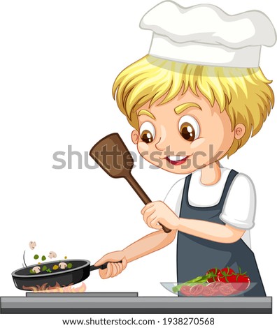 Cartoon character of a chef boy cooking food illustration
