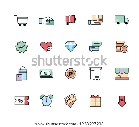shopping icon set. flat design style minimal vector illustration.