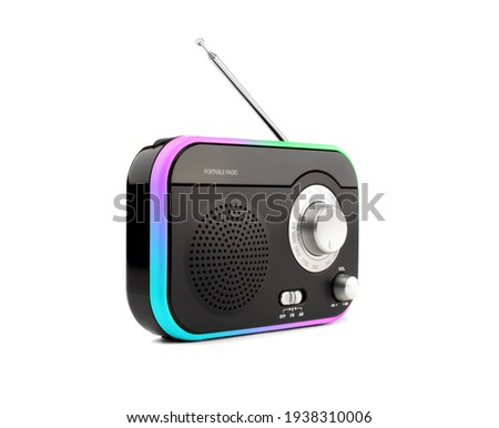 Color portable radio on white background Royalty-Free Stock Photo #1938310006