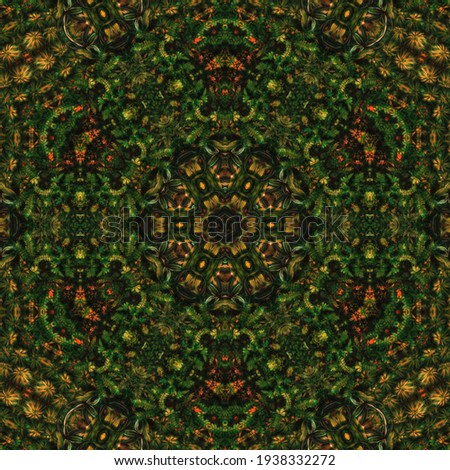 Kaleidoscope background in dark green color