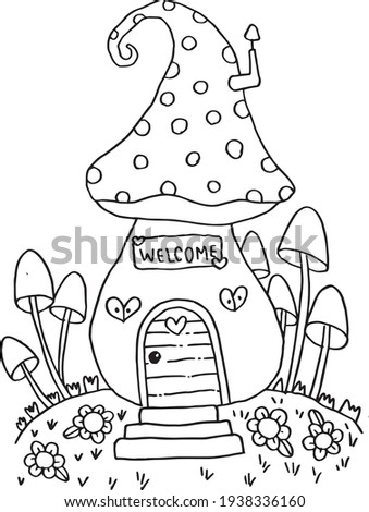 Mushroom House in Fairy Garden Illustration Vector.