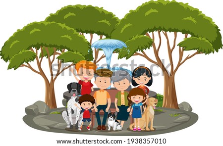 Happy family in the park isolated on white background illustration