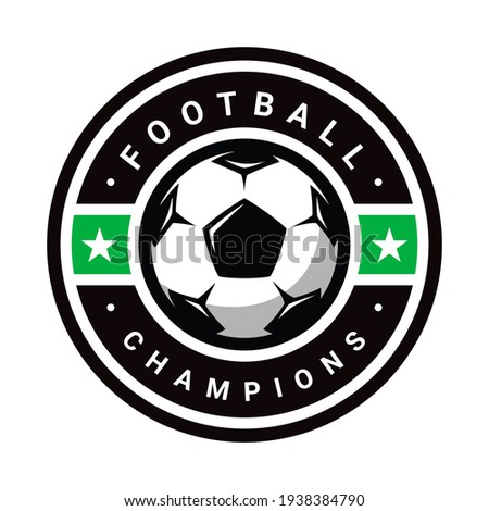 Football logo in flat style. Soccer ball. Sport games. Emblem, badge. Vector illustration, isolated on white background.