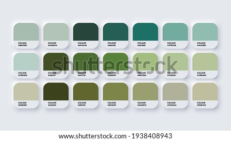 Pantone Colour Palette Catalog Samples Green in RGB HEX. Neomorphism Vector Royalty-Free Stock Photo #1938408943