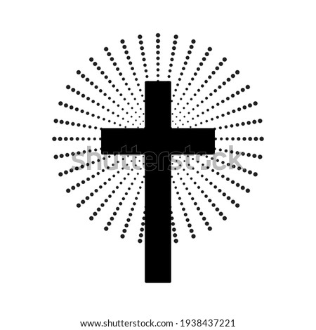 Christian cross with abstract dotted sun rays. Christian cross icon. Vector illustration.