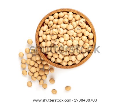 Soy beans seed in wooden bowl isolated on white background. Top view
 Royalty-Free Stock Photo #1938438703