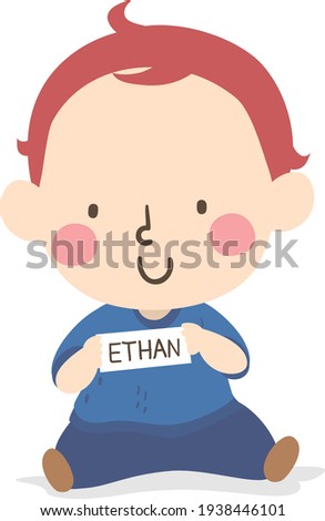 Illustration of a Kid Boy Putting on His Name Tag
