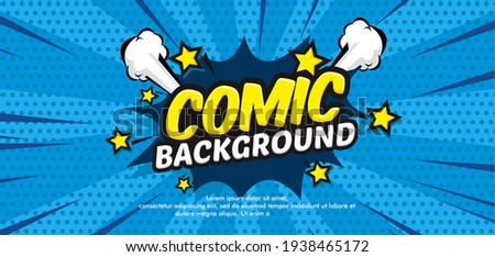 Pop art comic background with cloud and star. Cartoon Vector Illustration on blue Royalty-Free Stock Photo #1938465172