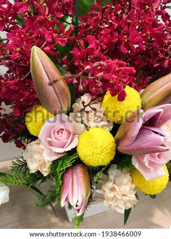Colorful Variety Flowers For Sale at Market. Flower arrangement of different colors. 

