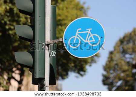 Bicycle path sign in Germany. Cycle path traffic sign in Moenchengladbach, Germany.