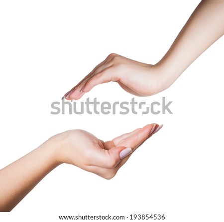 hands one above the other isolated white background