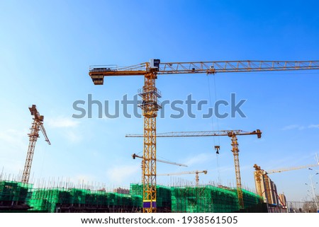 The construction site, the construction worker's tower crane, Residential buildings are under construction