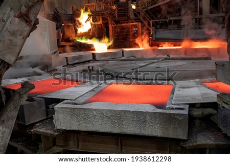 View of the copper smelting in the factory. Smelting is a process of applying heat to ore in order to extract a base metal. It is a form of extractive metallurgy.