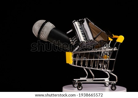 image of trolley piano microphone dark background 