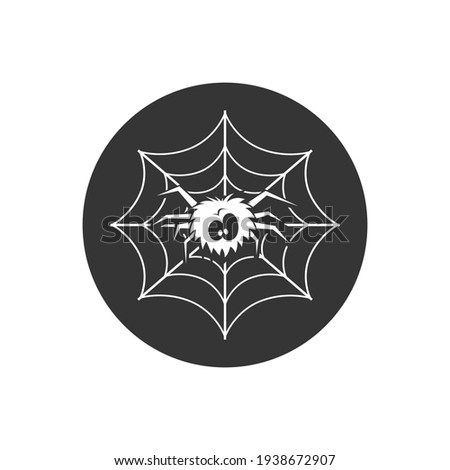 Cartoon spider in the web white icon. Vector illustration