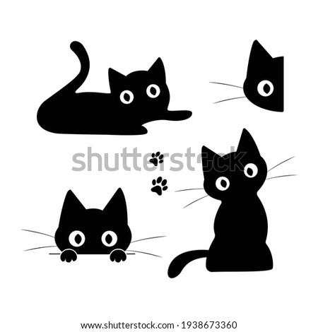 Cat silhouette collection - peeping cat set, black cat - vector eps 10
