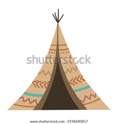 Vector boho wigwam. Bohemian teepee icon isolated on white background. Native American hut illustration.

