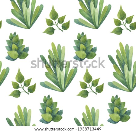 Watercolor Greenery pattern, Frame with green branches, Green Eucalyptus Foliage Clip Art, Greenery Leaves, Green Leaf Print, Seamless pattern, green branches, 