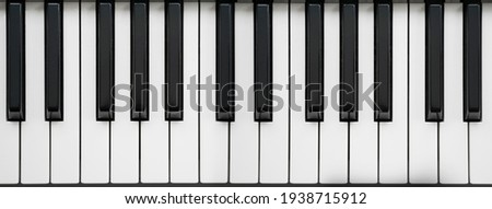 Black and White Piano Keys Taken From Above as a Flat Lay Image Royalty-Free Stock Photo #1938715912