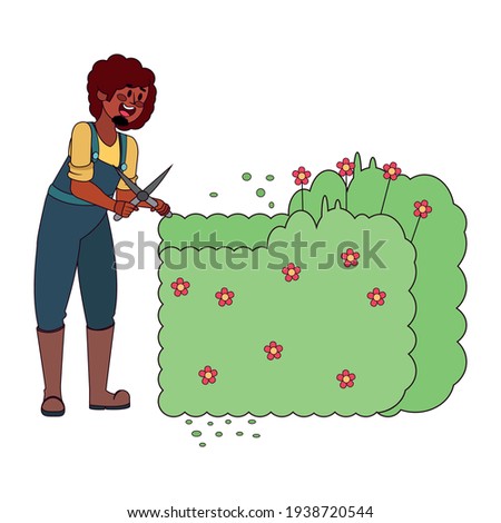 Isolated man cutting a bush - Vector illustration