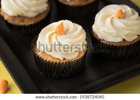 Delicious Carrot cupcakes side view. Images
