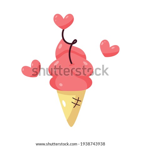 Isolated ice cream cone with hearts - Vector
