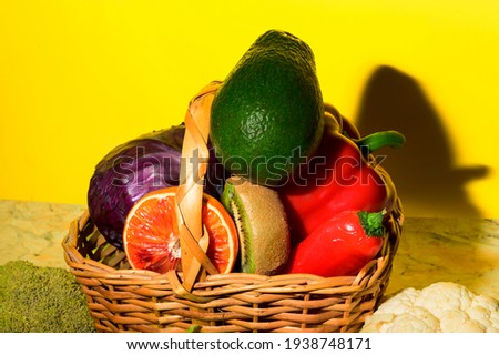 vegetables with fruits very healthy food close up 