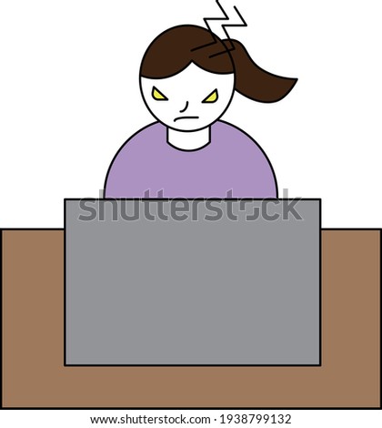 Illustration of a woman who is frustrated by working on a computer