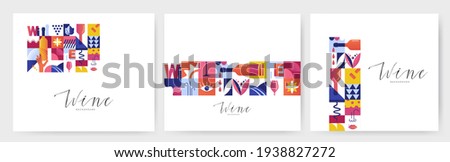 Set of abstract geometric posters for Wine Tasting event. Seamless  backgrounds for brochures, poster design. Vector illustration Royalty-Free Stock Photo #1938827272