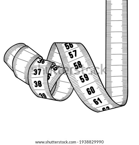 Measuring tape - hand drawn vector illustration isolated on white. Royalty-Free Stock Photo #1938829990
