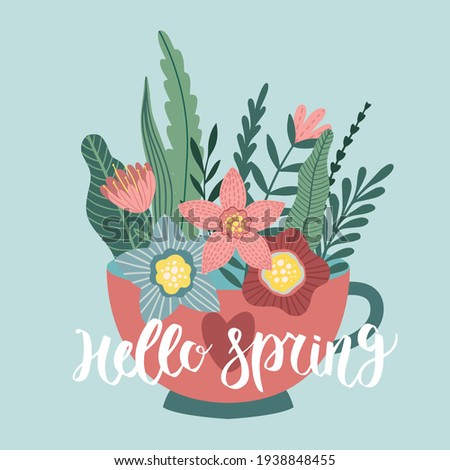 Vector posters with spring flowers. Drawings for a card, poster or postcard