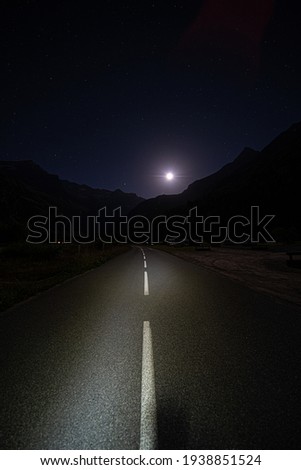 road in the night, Peisey-Nancroix, alps, France