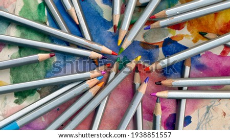 Set wooden color pencils. Colored pencils abstract background. Crayons close up, back to school wallpaper. Art time image 