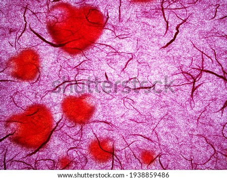 Abstract Mulberry paper with red heart background ,sweet color ,love card valentines day ,colorful wallpaper