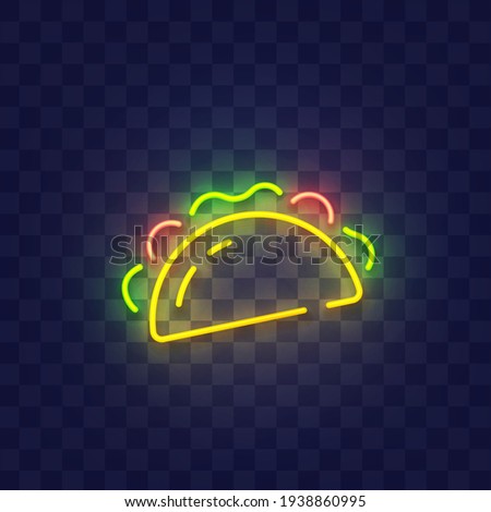 Taco neon sign isolated, bright signboard. Taco icon neon, emblem. Vector illustration