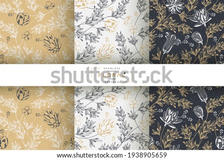 hand drawn black and golden floral pattern collection