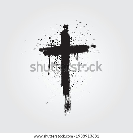 Vector hand drawn black paint brush grunge cross icon
