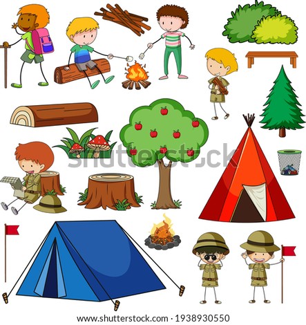 Set of camping objects isolated illustration