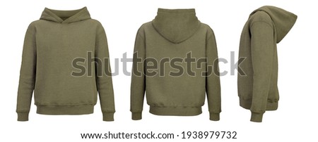 Plain hoodie khaki color isolated on white background. Template, mock up. Royalty-Free Stock Photo #1938979732