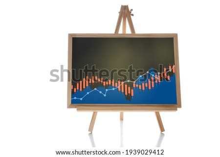 Financial growth graph stock trading on chalkboard isolated on white background. Return on investment roi concept and education making money idea