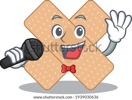 caricature character of cross bandage happy singing with a microphone. Vector illustration