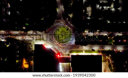 Novorossiysk, Russia. Kutuzov ring. Novorossiysk at night. Night city lights, Aerial View  