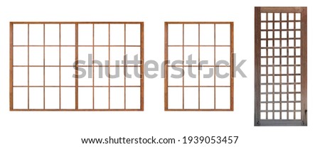 Japanese house wooden door window frame isolated on white background Royalty-Free Stock Photo #1939053457