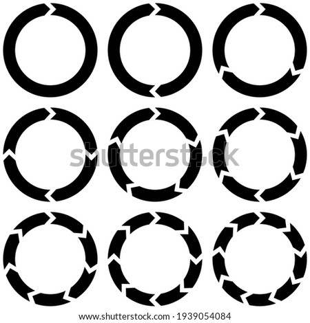 Set of circular infographics with arrows, vector round arrows motion continuity recycling sign refresh reload