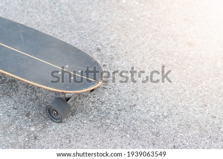 Close Up surf skate or skateboard on a skate park extreme sports. Concept family activity lifestyle of the new generation for good health and exercise