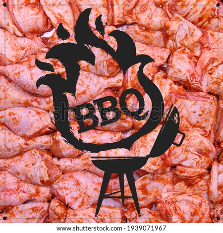 Grill symbol on the background of chicken meat for frying