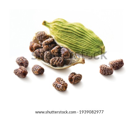 Cardamom pods and seeds isolated on white background Royalty-Free Stock Photo #1939082977
